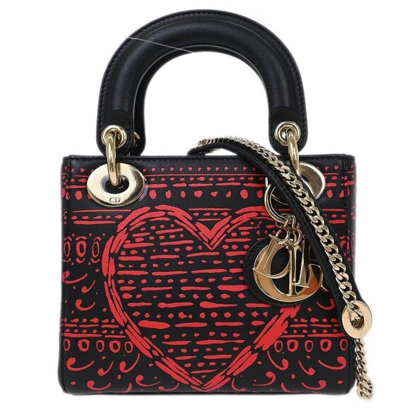 Christian Dior Black Lady Dior Playing Cards 2way Handbag 02-MA-0158 XX07993 - Picture 1 of 10